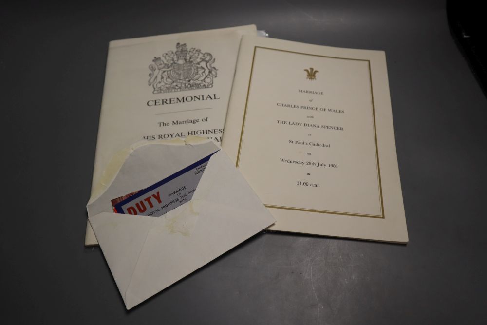 Marriage of Charles, Prince of Wales and Lady Diana Spencer 1981. Two wedding ceremony invitations to Jennifer Trew,